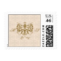 Cream and Gold Damask Initial Postage