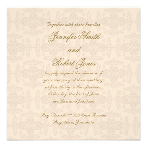 Cream and Gold Damask Initials Square Invitation