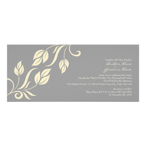 Cream and Gray Floral Leaves Wedding Invitation