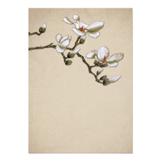 Cream and Green Magnolia Wedding Invitation