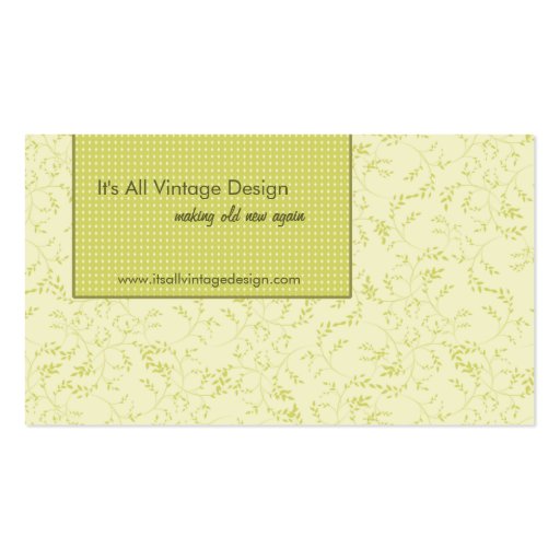 Cream and pea green vintage elegant  business card (front side)