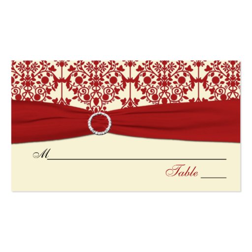 Cream and Red Damask Placecards Business Card Templates (front side)