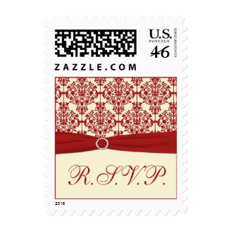 Cream and Red Damask RSVP Postage