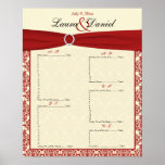 Cream and Red Damask Seating Chart posters
