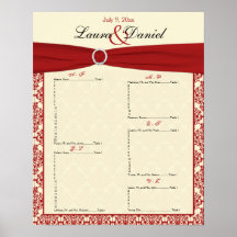 Cream and Red Damask Seating Chart Posters