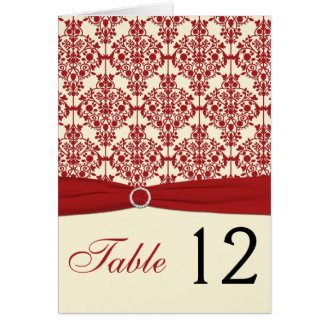 Cream and Red Damask Table Number Card