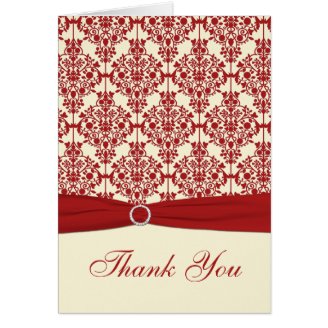 Cream and Red Damask Thank you Card