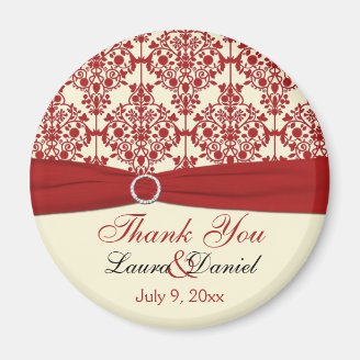 Cream and Red Damask Thank You Magnet