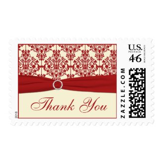 Cream and Red Damask Thank You Postage