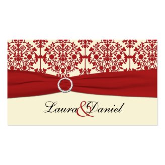 Cream and Red Damask Wedding Favor Tag Business Card Template