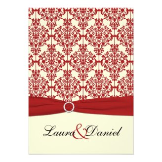 Cream and Red Damask Wedding Invitation