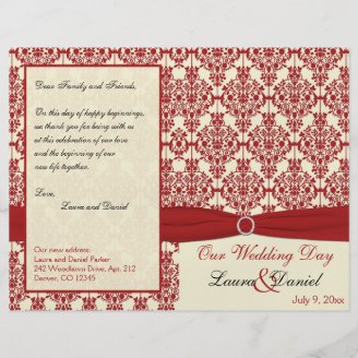 Cream and Red Damask Wedding Program Full Color Flyer