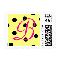 Cream Black Polka Dot Monogram B postage by Initialreaction Cream Black Polka Dot Monogram B postage