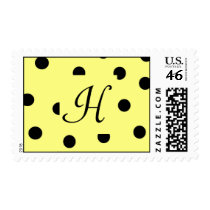 Cream Black Polka Dot Monogram H postage by Initialreaction Cream Black Polka Dot Monogram H postage