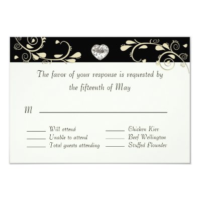 Cream & Black With Heart Wedding RSVP Card Personalized Invite
