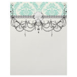 cream blue green damask pattern letterhead template