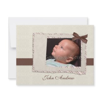 Cream Brown Baby Photo Card invitation