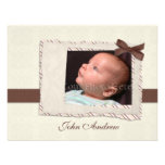 Cream Brown Baby Photo Card Invites