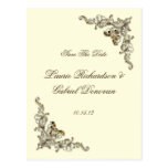 Cream Brown Gold Ornate Jeweled Save The Date Postcards
