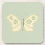 Cream Butterfly with Green Flowers Coasters