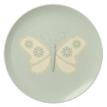 Cream Butterfly with Green Flowers Dinner Plates