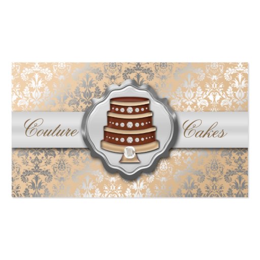 Cream Cake Couture Glitzy Damask Cake Bakery Business Card (front side)