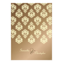 Cream Damask/faux copper wedding invitations