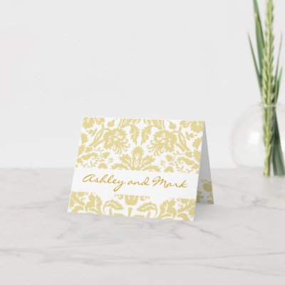 Cream Damask Gold Wedding Invitation Note Cards by WeddingCentre