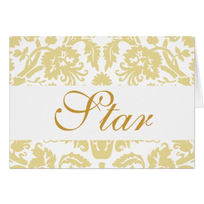 Cream Damask Wedding Table Card with Name
