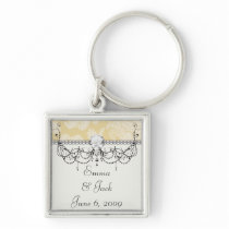 cream ecru floral elegant damask keychain