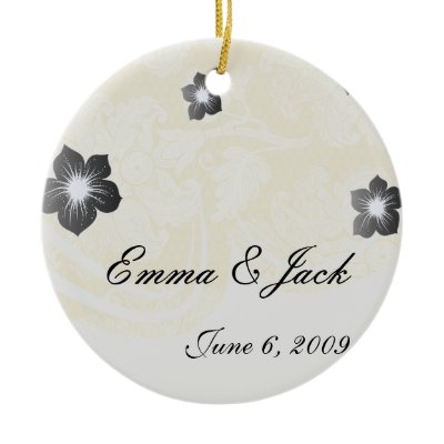 cream ecru floral elegant damask Ornament
