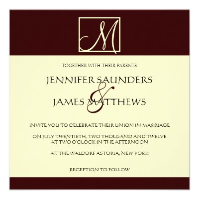 Cream & Espresso Monogram Wedding Invitation