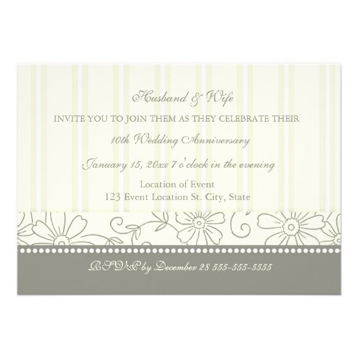 Cream Floral 10th Anniversary Party Invitation