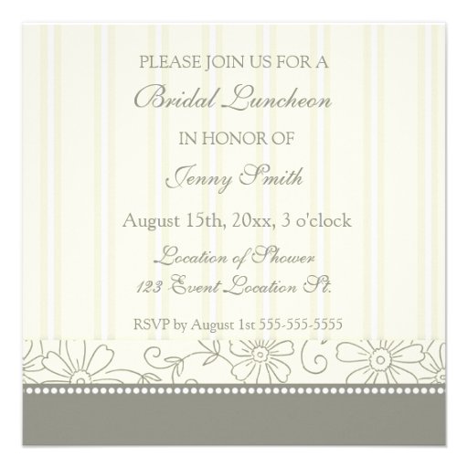 Cream Floral Bridal Luncheon Invitation Cards