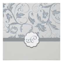 Cream Floral Monogram Invitation