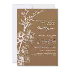 Cream Floral on Brown Bridal Shower Invitation invitation