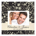 Cream florals on black with your photo custom invitations