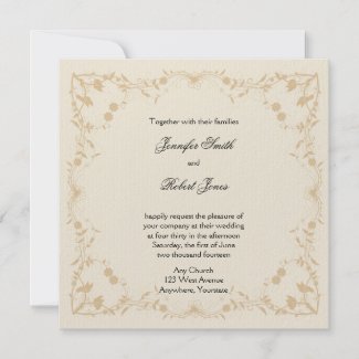 Cream Gold Vintage Pinstripe Floral Wedding invitation