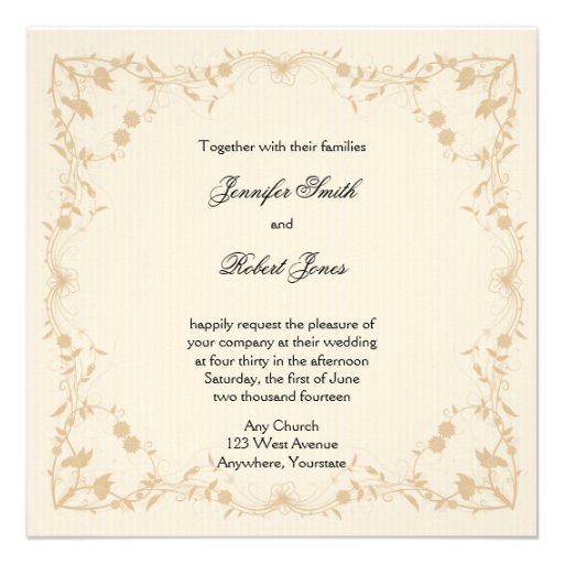 Cream Gold Vintage Pinstripe Floral Wedding Personalized Invites