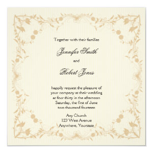 Cream Gold Vintage Pinstripe Floral Wedding 5.25x5.25 Square Paper Invitation Card