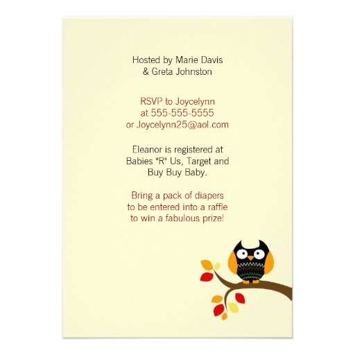 Cream Halloween Owl Autumn Baby Shower Invite 5x7