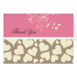 Cream hearts on pink and florals, thank you card