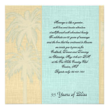 Cream Linen and Blue Palm Trees Anniversary Custom Announcement