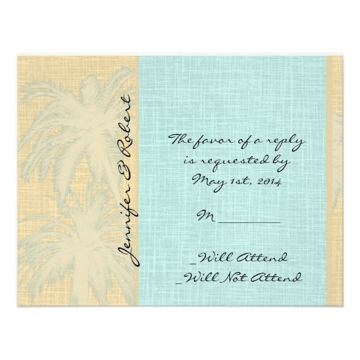 Cream Linen and Blue Palm Trees Response Card Invitation