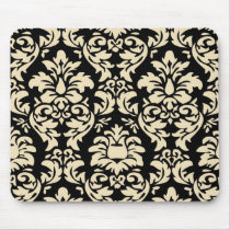 Cream On Black Damask Mousepad