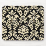 Cream On Black Damask Mousepad