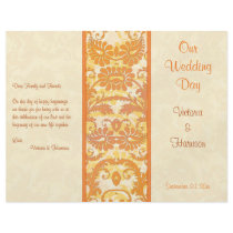 Cream, Orange, Gold Damask Wedding Program Flyer Design