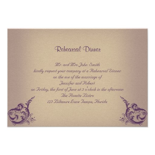 Cream Purple Vintage Posh Wedding Rehearsal Custom Invites