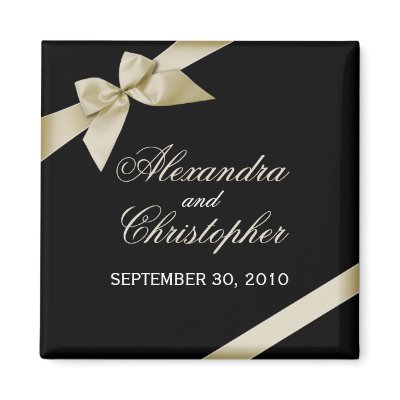 Cream Ribbon Save The Date Wedding Announce Magnets