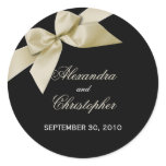 Cream Ribbon Wedding Invitation Announcement Round Sticker